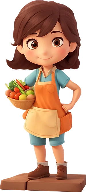 Yumi Holding a Basket of Fresh Vegetables